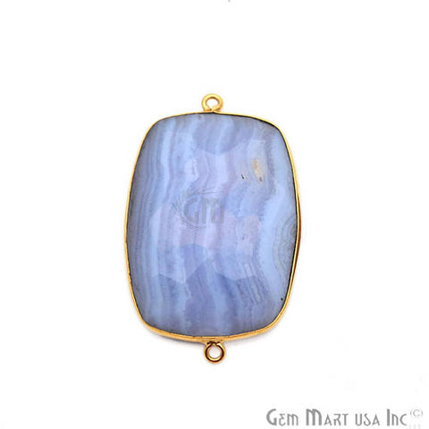 Rectangle Shape Blue Agate Gemstone Connector 38x26mm - GemMartUSA