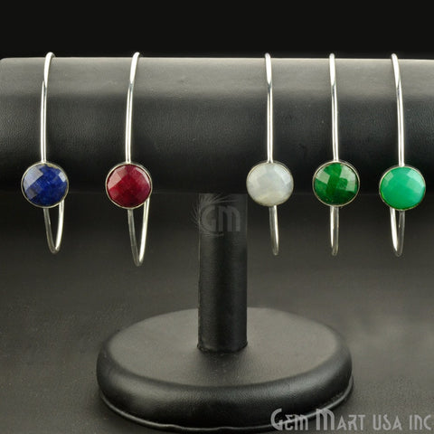 Natural Emerald 14mm Round Adjustable Interlock Silver Plated Bangle Bracelet - GemMartUSA (754990383151)