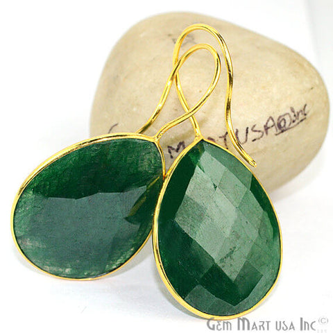 Emerald 22x43mm Gold Plated Gemstone Dangle Earrings - GemMartUSA (763280621615)