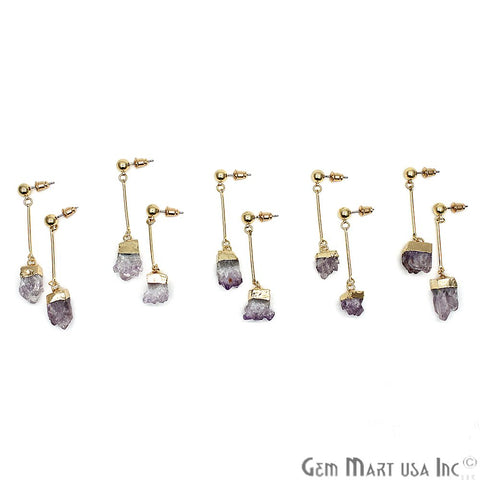 Rough Amethyst 12mm Gold Electroplated Dangle Stud Earring (CHPR-50728) - GemMartUSA
