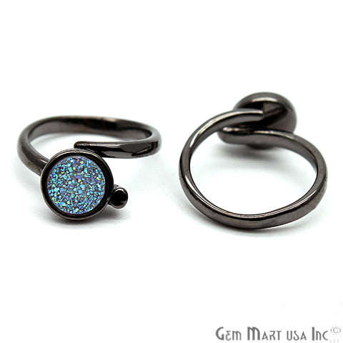 Round Druzy 8mm Gold & Black Plated Adjustable Ring Choose Your Color (CHPR) - GemMartUSA