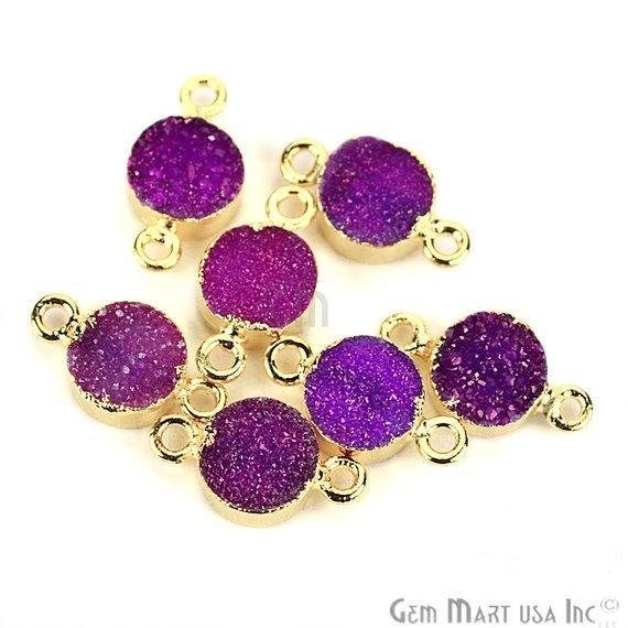 Gold Electroplated Druzy 8mm Round Shape Double Bail Gemstone Connector (Pick Your Color) - GemMartUSA