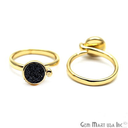 Round Druzy 8mm Gold & Black Plated Adjustable Ring Choose Your Color (CHPR) - GemMartUSA