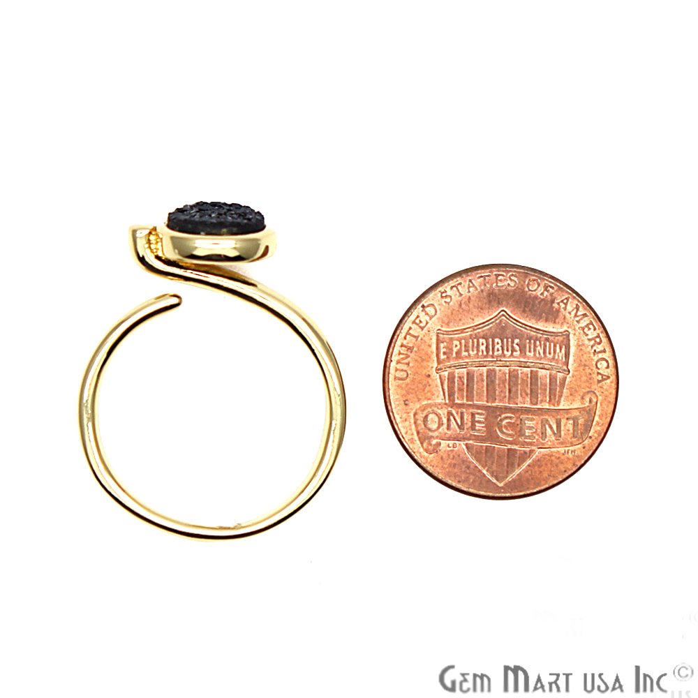 Round Druzy 8mm Gold & Black Plated Adjustable Ring Choose Your Color (CHPR) - GemMartUSA