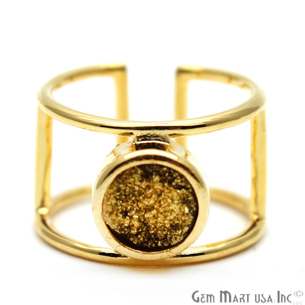 Round Druzy 8mm Gold Plated Double Decker Adjustable Ring Choose Your Color (CHPR) - GemMartUSA
