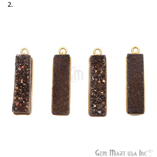 Titanium Druzy 25x7mm Rectangle Shape Gold Bail Bezel Gemstone Connector (Pick Your Color) (50143) - GemMartUSA