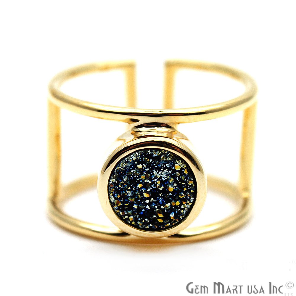 Round Druzy 8mm Gold Plated Double Decker Adjustable Ring Choose Your Color (CHPR) - GemMartUSA