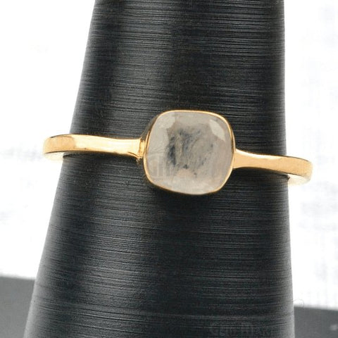 Gold Plated 6mm Cushion Shape Single Gemstone Solitaire Ring - GemMartUSA