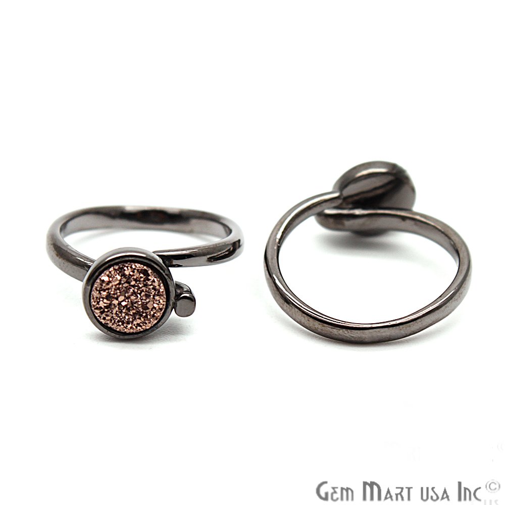 Round Druzy 8mm Gold & Black Plated Adjustable Ring Choose Your Color (CHPR) - GemMartUSA