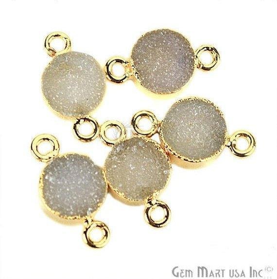 Gold Electroplated Druzy 8mm Round Shape Double Bail Gemstone Connector (Pick Your Color) - GemMartUSA