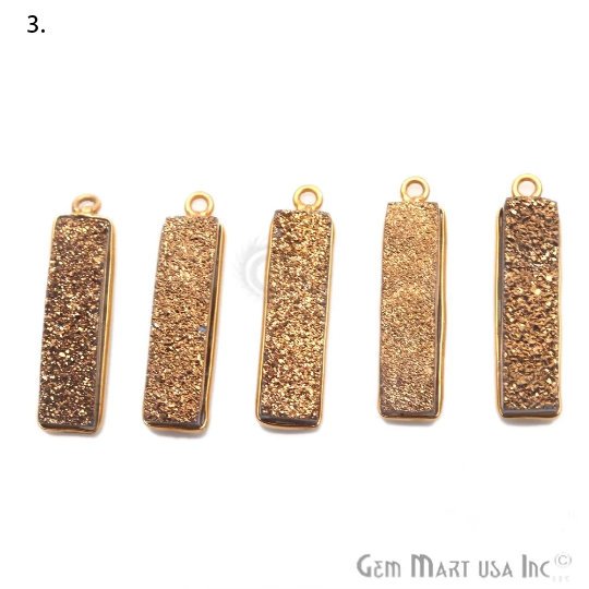 Titanium Druzy 25x7mm Rectangle Shape Gold Bail Bezel Gemstone Connector (Pick Your Color) (50143) - GemMartUSA