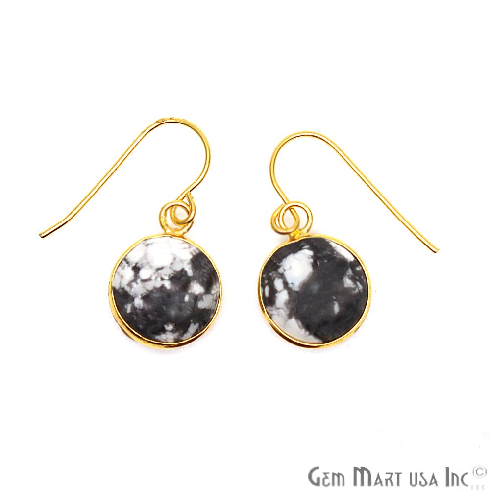 Round Gemstone 12mm Gold Plated Dangle Hook Earring Choose Your Gemstone (CHPR) - GemMartUSA