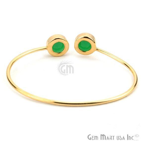 Green Onyx 12mm Round Shape Gold Plated Handmade Adjustable Bangle Bracelet - GemMartUSA