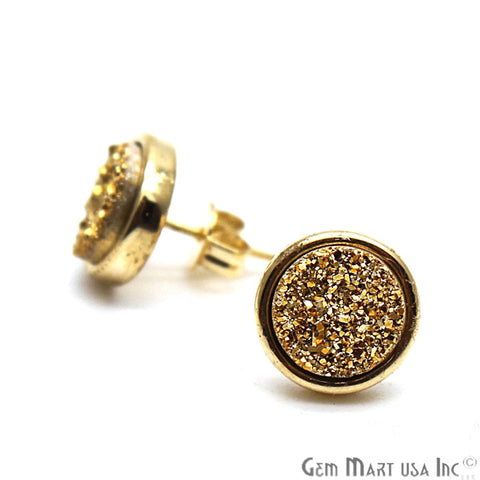 Druzy Round 8mm Gold Plated Stud Earrings Choose Your Color (CHPR) - GemMartUSA