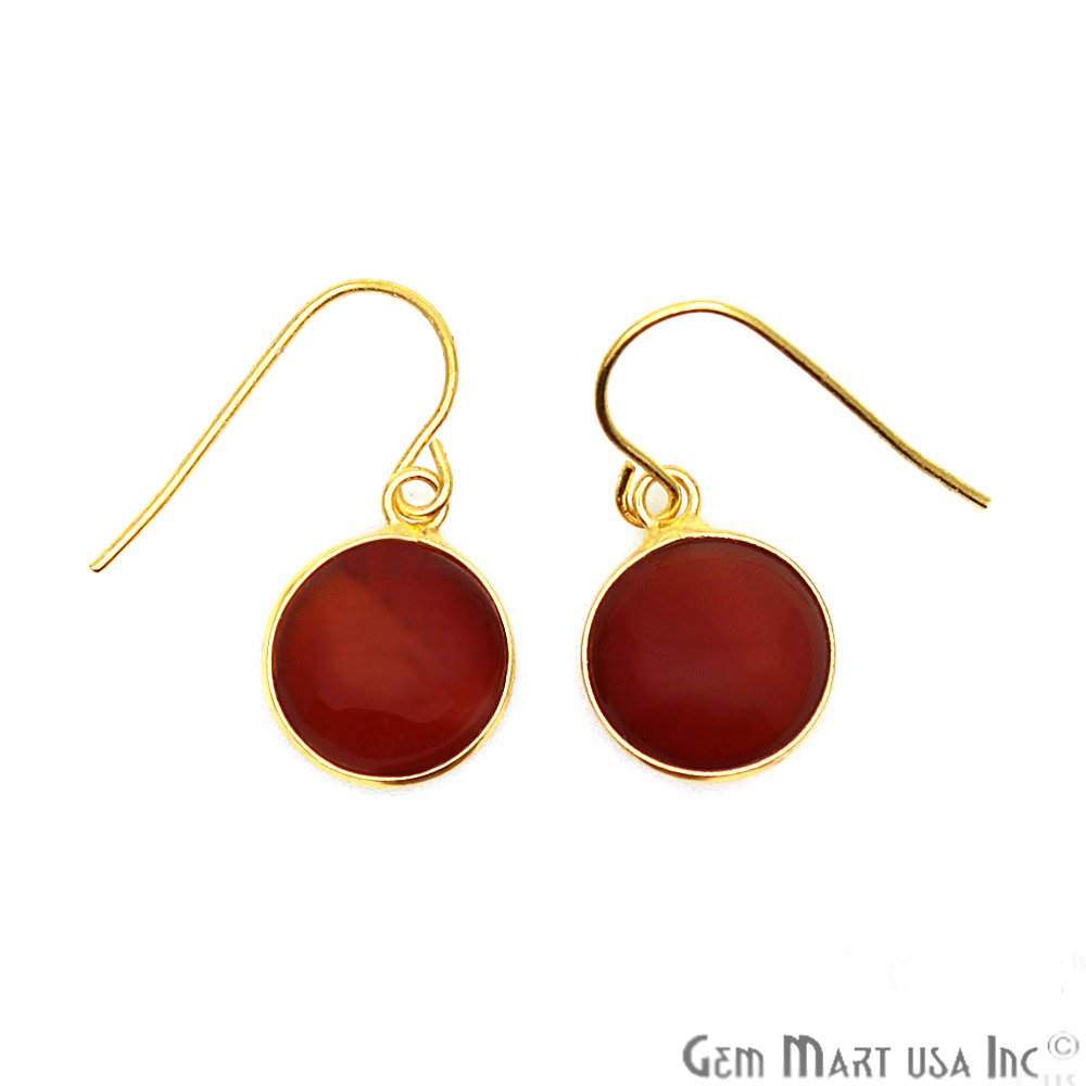 Round Gemstone 12mm Gold Plated Dangle Hook Earring Choose Your Gemstone (CHPR) - GemMartUSA