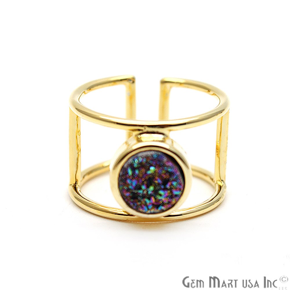 Round Druzy 8mm Gold Plated Double Decker Adjustable Ring Choose Your Color (CHPR) - GemMartUSA