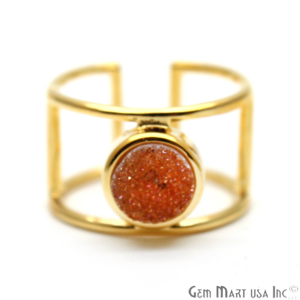 Round Druzy 8mm Gold Plated Double Decker Adjustable Ring Choose Your Color (CHPR) - GemMartUSA