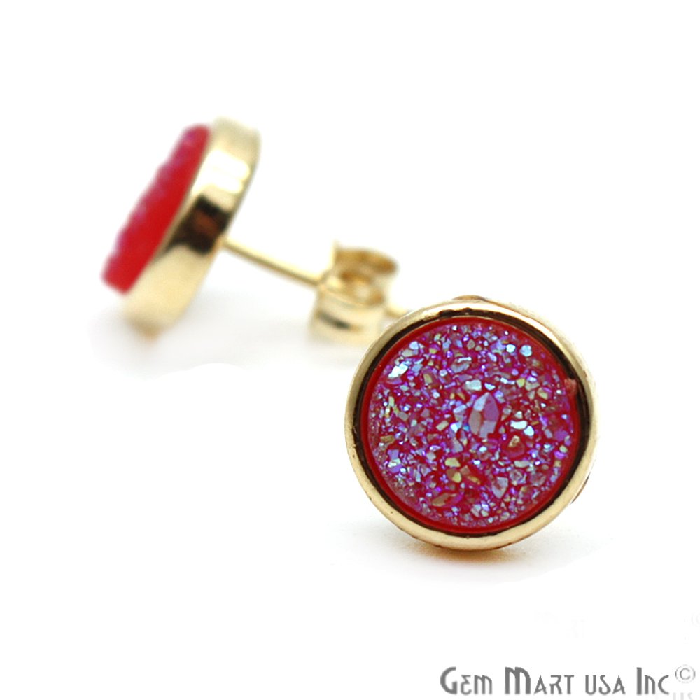Druzy Round 8mm Gold Plated Stud Earrings Choose Your Color (CHPR) - GemMartUSA