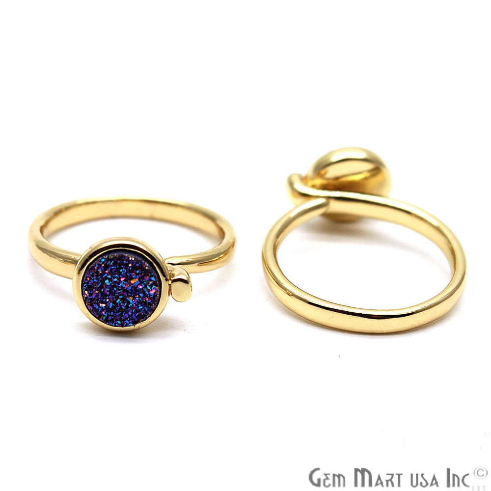 Round Druzy 8mm Gold & Black Plated Adjustable Ring Choose Your Color (CHPR) - GemMartUSA