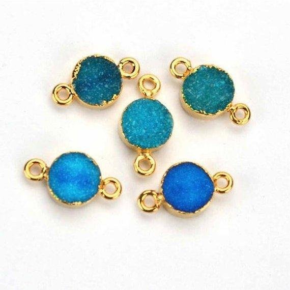 Gold Electroplated Druzy 8mm Round Shape Double Bail Gemstone Connector (Pick Your Color) - GemMartUSA