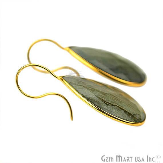 Labradorite 44X20mm Gold Plated Gemstone Dangle Earrings - GemMartUSA