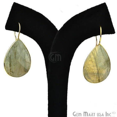 Labradorite 44X20mm Gold Plated Gemstone Dangle Earrings - GemMartUSA