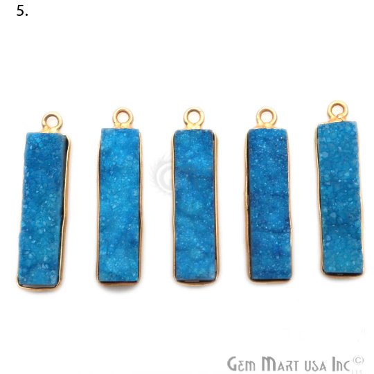 Titanium Druzy 25x7mm Rectangle Shape Gold Bail Bezel Gemstone Connector (Pick Your Color) (50143) - GemMartUSA