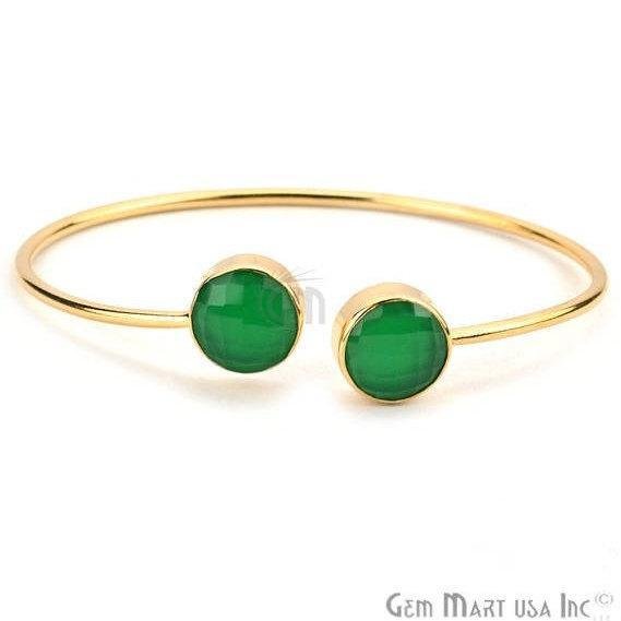 Green Onyx 12mm Round Shape Gold Plated Handmade Adjustable Bangle Bracelet - GemMartUSA