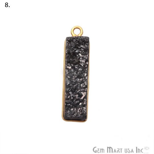 Titanium Druzy 25x7mm Rectangle Shape Gold Bail Bezel Gemstone Connector (Pick Your Color) (50143) - GemMartUSA