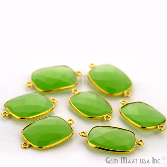 Natural Green Chalcedony Octagon 10x14mm Gold Plated Double Bail Connector - GemMartUSA