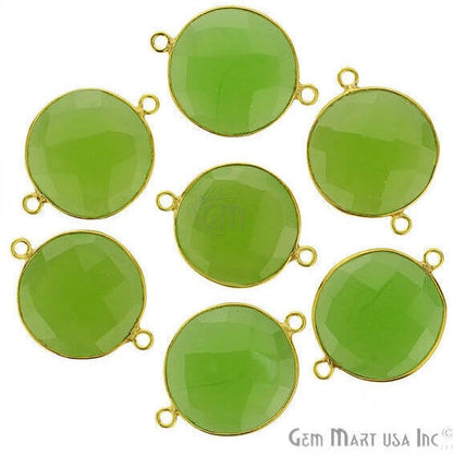 Natural Green Chalcedony Round 18mm Gold Plated Double Bail Connector - GemMartUSA