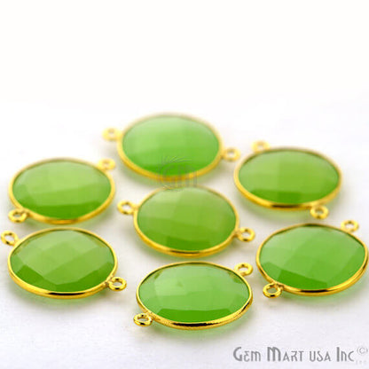 Natural Green Chalcedony Round 18mm Gold Plated Double Bail Connector - GemMartUSA