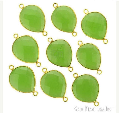 Natural Green Chalcedony Pears 13x18mm Gold Plated Double Bail Connector - GemMartUSA