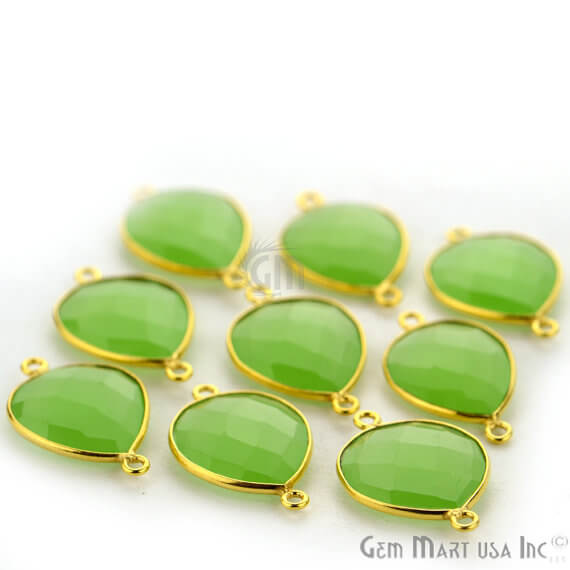 Natural Green Chalcedony Pears 13x18mm Gold Plated Double Bail Connector - GemMartUSA