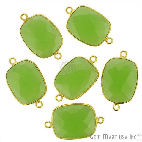 Natural Green Chalcedony Octagon 13x18mm Gold Plated Double Bail Connector - GemMartUSA