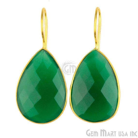 Green Onyx 47x21mm Gold Plated Gemstone Dangle Earrings - GemMartUSA