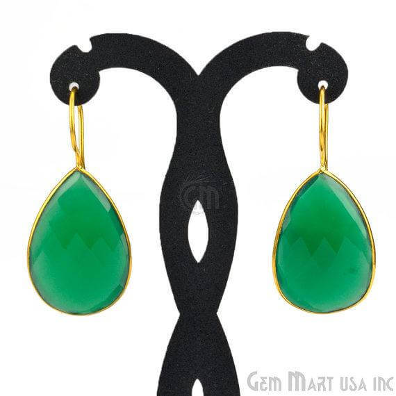 Green Onyx 47x21mm Gold Plated Gemstone Dangle Earrings - GemMartUSA