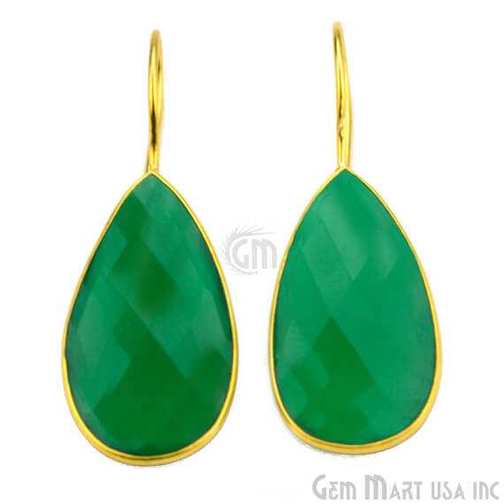 Green Onyx 17X47mm Gold Plated Gemstone Dangle Earrings - GemMartUSA