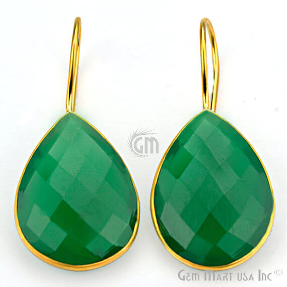 Green Onyx 19X42mm Gold Plated Gemstone Dangle Earrings - GemMartUSA