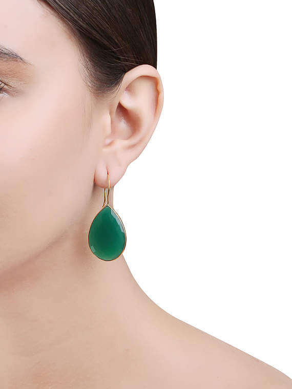 Green Onyx 19X42mm Gold Plated Gemstone Dangle Earrings - GemMartUSA