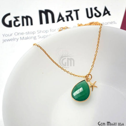 Green Onyx Bezel Necklace Gold Plated Star Charm Chain Pendant, 10x7mm Gold Plated Necklace Pendant - GemMartUSA (755177160751)