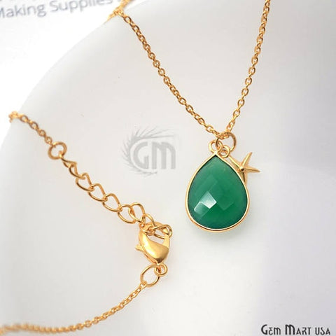 Green Onyx Bezel Necklace Gold Plated Star Charm Chain Pendant, 10x7mm Gold Plated Necklace Pendant - GemMartUSA (755177160751)