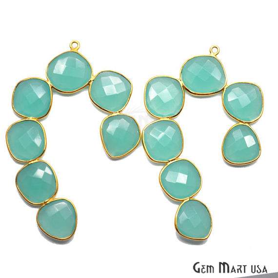 Aqua Chalcedony 60x35mm Gold Plated Gemstone Bezel Component - GemMartUSA