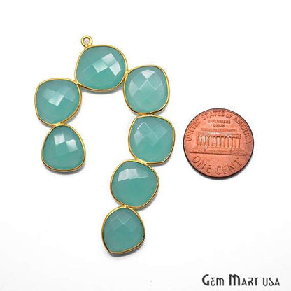 Aqua Chalcedony 60x35mm Gold Plated Gemstone Bezel Component - GemMartUSA