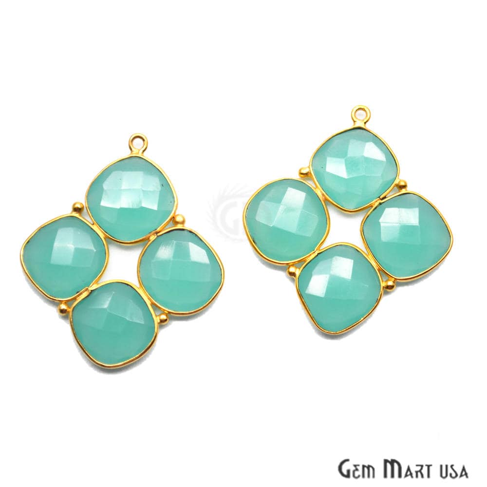 Aqua Chalcedony Gemstone Bezel Component 24k Gold Plated 37x32mm (GPAD-13044) - GemMartUSA (763019722799)