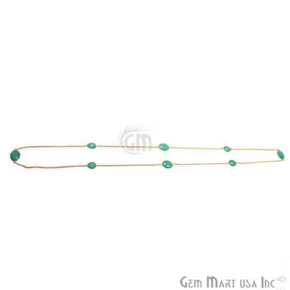 Aqua Chalcedony Bezel Connector Oval Shape Gold Plated 36 Inch Necklace Chain - GemMartUSA (755178733615)