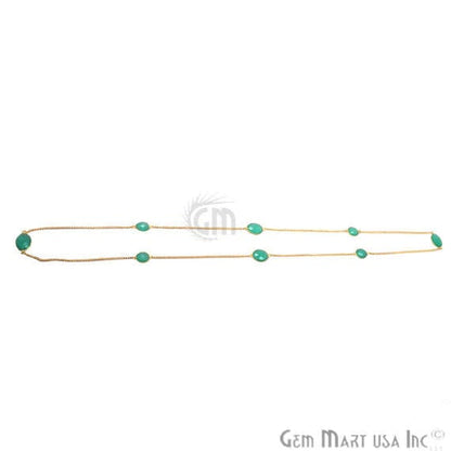 Aqua Chalcedony Bezel Connector Oval Shape Gold Plated 36 Inch Necklace Chain - GemMartUSA (755178733615)