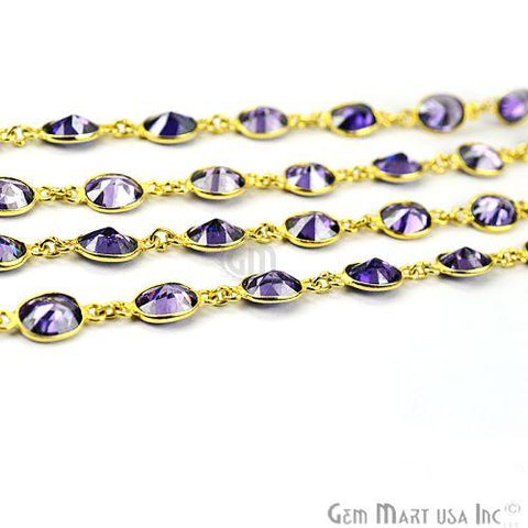 Amethyhst 7x9mm Oval Gold Plated Bezel Continuous Connector Chain (764002467887)