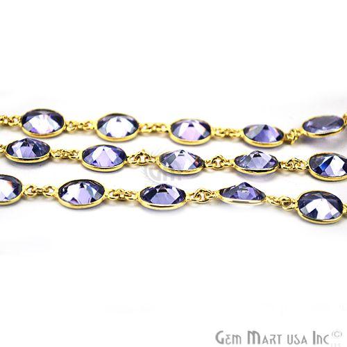 Amethyhst 7x9mm Oval Gold Plated Bezel Continuous Connector Chain (764002467887)