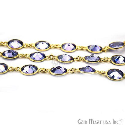 Amethyhst 7x9mm Oval Gold Plated Bezel Continuous Connector Chain (764002467887)